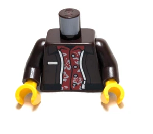 Lego - Minifigura Torso - Chaqueta Marrón con Cremallera, Camisa Tropical Roja Floral - Imagen 1 de 2