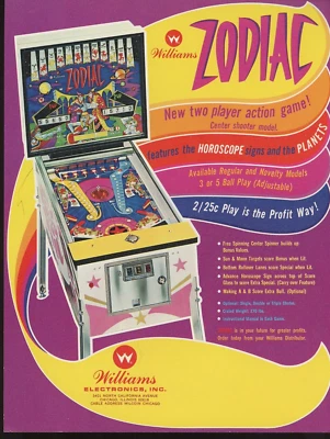 Williams Electronics Zodiac Pinball Flyer Brochure - Image 1 of 2