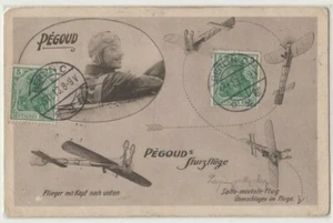 Rare 1913 postcard French pilot Pegoud 2 x German stamps to Tasmania Australia - Picture 1 of 2