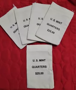 5 x Borsa vuota US Mint Quarter "$25" cotone resistente tela borse 4,5" x 7,5" - Foto 1 di 2