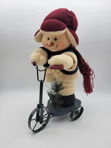 Christmas Decoration Snowman On A Metal Tricycle Plush Carrot Nose Riding Scoote - Picture 1 of 6