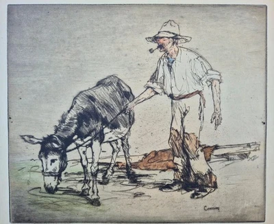 Lithographie Armand Coussens L’Âne et Son Meneur 4/100 24x28 cm Encadrée - Photo 1/4