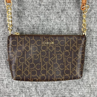 c Brown Logo Print Crossbody Bag Chain Strap Luxury Old Money - Image 1 of 4