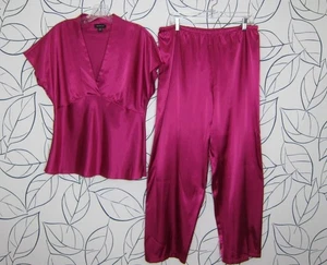 Jones NY Intimates 2 Pc Fushia Pink Satin Pajama Set Top & Pants Size L New! - Picture 1 of 10