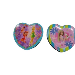Set of 2 Mattel Barbie And Tinkerbell Heart Shaped Kids Plastic Melamine Plates - Picture 1 of 7