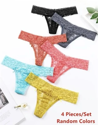 Lote de 4 Panties de Encaje Ropa Interior Sexy para Mujer Tangas Bikini de Moda - Image 1 of 4