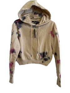 Nuova felpa con cappuccio AFRM cropped taglia XS marrone chiaro con tie dye blu e rosa nuova con etichetta - Foto 1 di 6