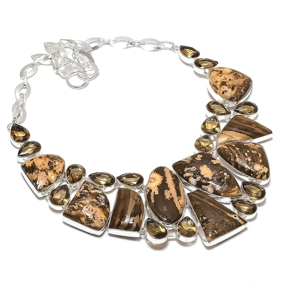 Collar de piedras preciosas de cuarzo ahumado jaspe grano de café joyería hecha a mano 18" BN 7077 Foto 1 de 4