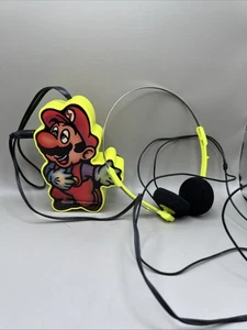 Vintage 1989 Mario Transistor AM FM Radio Neon Yellow Untested Strap Headphones - Picture 1 of 13