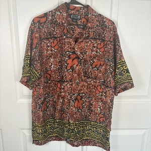 VTG GUESS Island Soul Men Large Rayon Floral Red Hawaiian Button Shirt - Picture 1 of 7