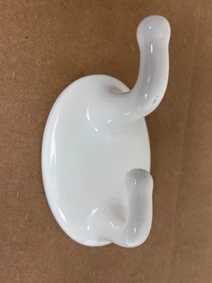 Toallero de porcelana vintage con doble gancho blanco accesorio de ducha Foto 1 de 4