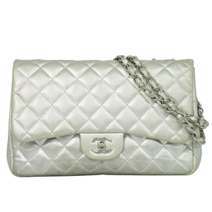 CHANEL CC Matelasse Classic Single Flap Leather Chain Shoulder Bag Silver - Picture 1 of 15