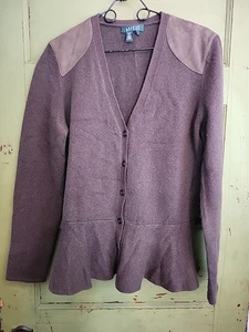 Lauren Ralph Lauren Cardigan Maglione Marrone Cachi Verde Cashmere Lana Donna XL - Foto 1 di 18