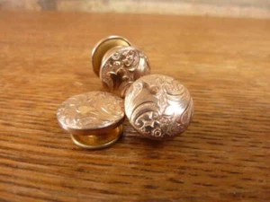bella coppia di gemelli antichi a perno tondo in oro e ottone - Foto 1 di 1