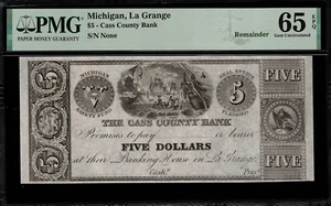 $5 Obsolete - La Grange, Michigan - Cass County Bank - PMG 65 EPQ - Picture 1 of 2
