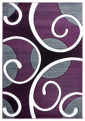 Purple Loops Curves Rings Curls Contemporary Area Rug Geometric 2050 10382 - Image 1 of 4