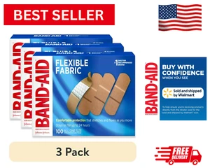 3 (pack) 100 Band-Aid Flexible Fabric Adhesive Bandages Wound Cut First Aid - Picture 1 of 8