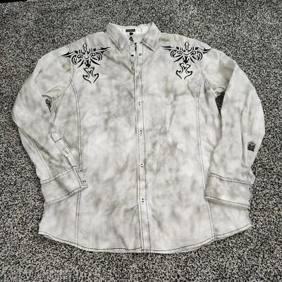 Roar Strength Refined Delphi II Men XL Button Up Long Sleeve Gray Blak Acid Wash - Image 1 of 4