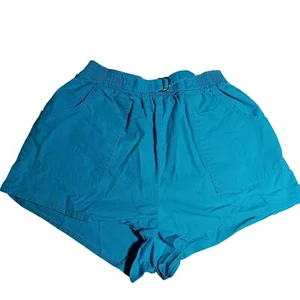 Vintage 80's Girls 9 Tomboy Blue Cotton Shorts Elastic Waist Attached Belt - Picture 1 of 9