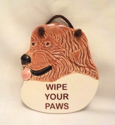 SMOKY MOUNTAIN POTTERY Vtg. 1994 Wipe Your Paws Dog Ceramic Wall Hanging Plaque - Image 1 of 4