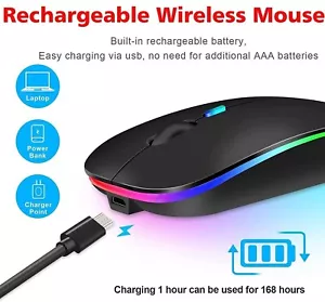 Slim Rechargeable Wireless Mouse LED USB Chromebook MacBook Laptop PC UK mice - Picture 1 of 2