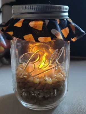 Pint Ball Mason Jar Tea Light Halloween Popcorn Decorative Tabletop Cute Decor - Image 1 of 4