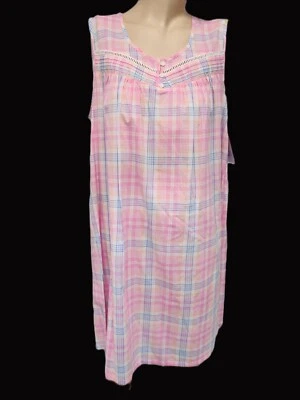 NWT Croft & Barrow Sleeveless Woven Nightgown Pink Plaid 100% Cotton 2 - Image 1 of 4