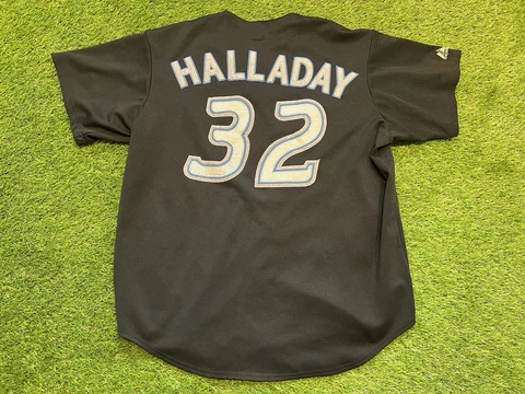 Majestic Roy Halladay Toronto Blue Jays Black MLB Baseball Jersey Sz Large Cover