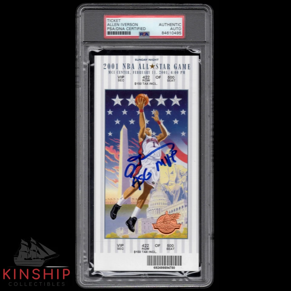 Allen Iverson signed 2001 NBA All Star Ticket PSADNA Inscribed Auto MVP HOF C986 - Image 1 of 1