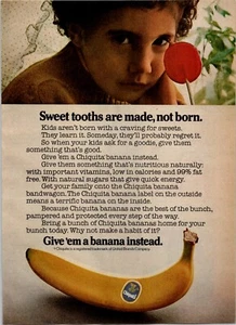 PRINT AD 1976 Chiquita Bananas Sweet Tooths are Made Not Born 8 x 11 - Picture 1 of 1