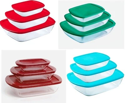 Pyrex glass dish Lid Storage Container 3pc set Kitchen 0.4L-2.5L Random - Image 1 of 4