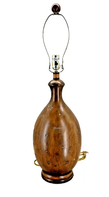 Vintage Mid Century Modern Hand Made Turned Solid Wood Teak? Table Lamp Heavy - Image 1 of 4