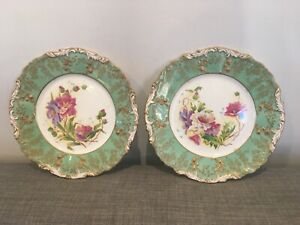 Cabinet plates / handpainted floral heavily gilded - Coalport / Minton / Dresden