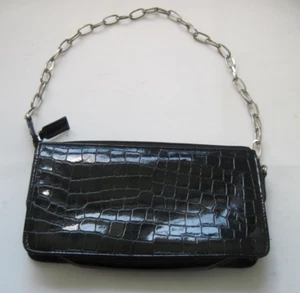 Black Purse Silver Chain Tote Handle Faux Alligator Print 9.5x5 New - Picture 1 of 14