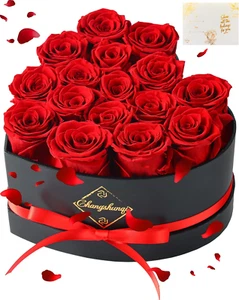 16 rosas conservadas para siempre en una caja de corazón, flores conservadas - Imagen 1 de 12