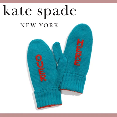 NUEVO CON ETIQUETAS $65 Kate Spade New York 'Over Here' guantes rojos de manzana en borde verde azulado/rojo Foto 1 de 2