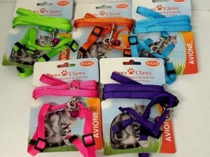 NEW Large adjustable walking travel cat harness & lead RANDOM 28-40cm - Picture 1 of 3
