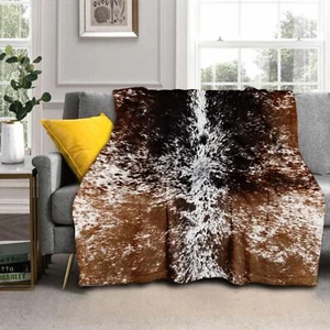 Cow Print Blanket Soft Flannel Lightweight Cowhide Western Throw Blanket Cozy... - Picture 1 of 8