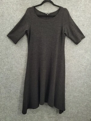 Vestido de lana Eileen Fisher para mujer manga corta mediana cuello redondo calce y acampanado gris Foto 1 de 4
