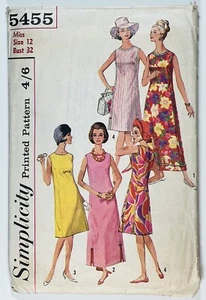 1960’s Sewing Pattern Simplicity 5455 A-Line Dress in Two Lengths & Hat Bust 32" - Bild 1 von 4
