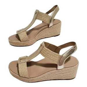 Vionic Calera Platform Sandals Womens 9 Gold Leather Espadrille Ankle Strap 2.5" - Picture 1 of 17