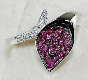 1CT Treated Ruby & White Topaz 925 Solid Sterling Silver Ring Sz 7 U1-9 - Picture 1 of 2