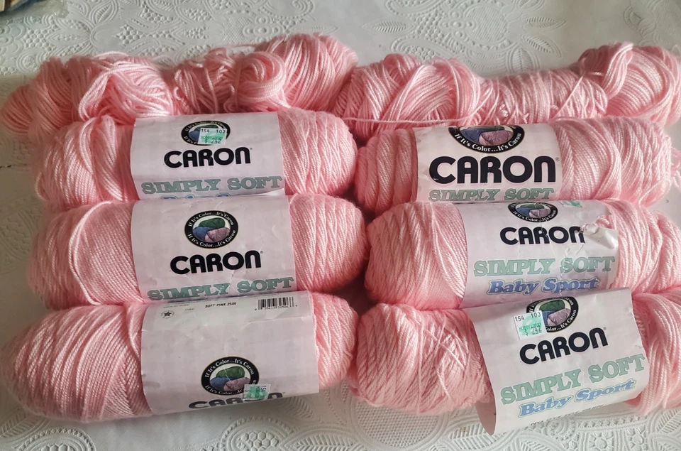 Lot 6 New Caron Simply Soft Baby Sport Acylic Yarn 5 oz Skeins, Soft Pink, extra - Image 1 of 1