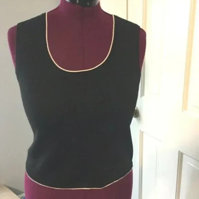 KASPER ЖЕНЩИНЫ МИНИАТЮРНЫЙ РАЗМЕР M ЧЕРНЫЙ С БЕЛОЙ ОТДЕЛКОЙ СВИТЕР БЕЗ РУКАВОВ ВЕРХНЯЯ ОБОЛОЧКА - Изображение 1 из 3