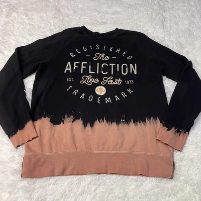 Affliction M Tie Dye Embroidered Sweatshirt Black Peach Long Sleeve Live Fast - Image 1 of 4