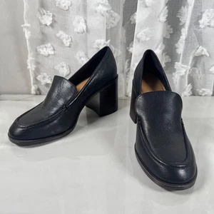 Crown Vintage Caitlun Black Leather Slip On Loafers Pumps Chunky Heel Y2K 9M - Picture 1 of 11