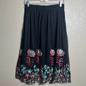Magic Women's Lace Floral Embroidered Skirt Black Lined Elastic Waist Large NWT - Picture 1 of 6