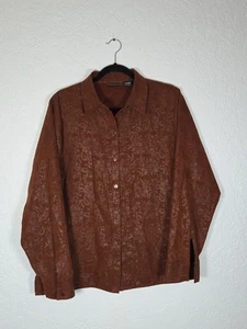 Relativity Damen Große L Braun Wildlederimitat Paisley Print Button Down Shirt - Bild 1 von 5
