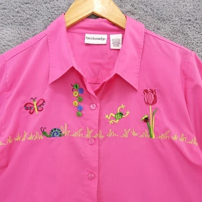 Blusa Breckenridge feminina rosa bordada borboleta caracol sapo tulipa G - Imagem 1 de 4