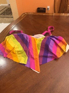 Torrid Bikini Top Wireless V Flounce Muted Rainbow sz 2 - Picture 1 of 5